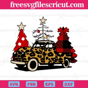 Leopard Truck Christmas Tree, Svg Png Dxf Eps Digital Files