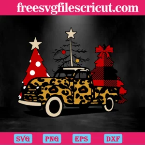 Leopard Truck Christmas Tree, Svg Png Dxf Eps Digital Files Invert