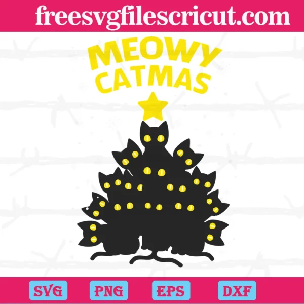 Meowy Catmas Black Cats Tree, Svg File Formats