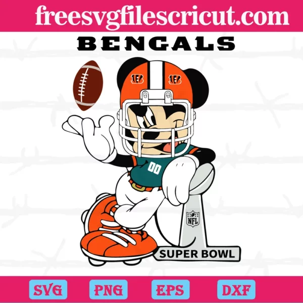 Mickey Mouse Cincinnati Bengals Football Teams, Cuttable Svg Files