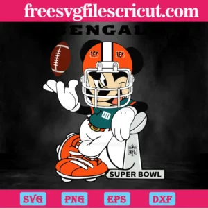 Mickey Mouse Cincinnati Bengals Football Teams, Cuttable Svg Files Invert