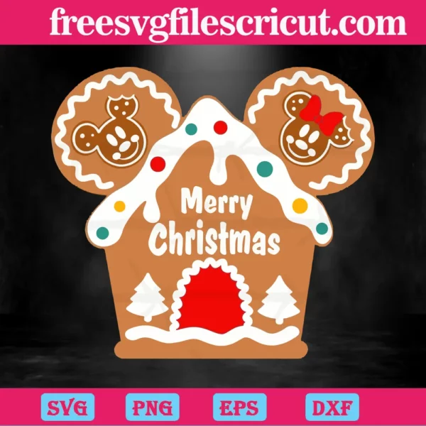 Mouse Ears Gingerbread House Merry Christmas, Vector Files
