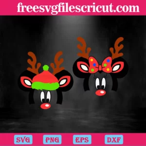 Mouse Ears Reindeers Christmas Holiday, Svg Files Invert