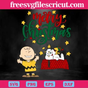 Snoopy And Charlie Brown Merry Christmas, Svg Png Dxf Eps Invert