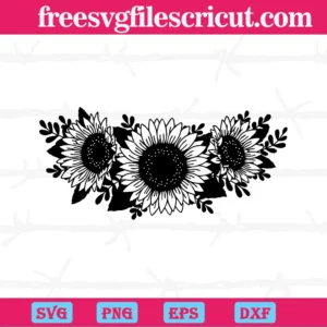 Sunflower Border Black And White, Svg Png Dxf Eps Cricut Silhouette