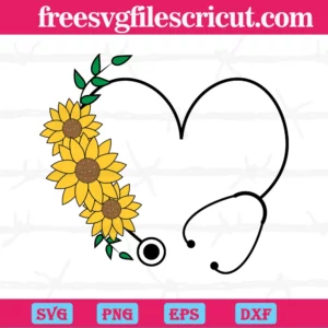 Sunflower Floral Heart Stethoscope Valentines Day, Svg Files