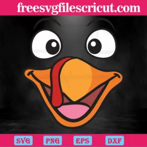 Turkey Face With Big Smile Grin Thanksgiving Day, Vector Svg Invert