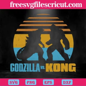 Vintage Team Godzilla And Kong, Vector Illustrations Invert