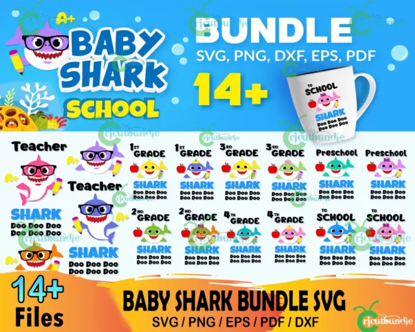 14+ Baby Shark School Bundle Svg