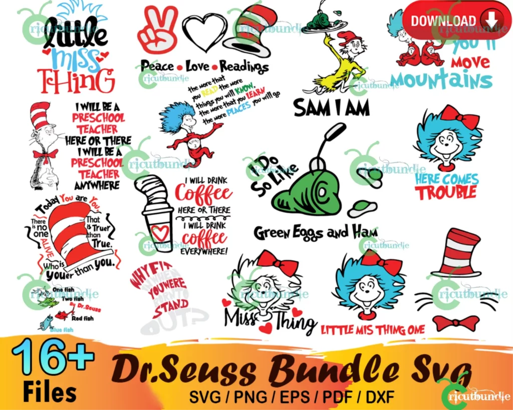 16 Dr Seuss svg Bundle Dr Seuss svg Dr Seuss Hat svg