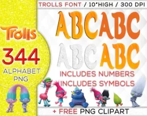 344 Trolls Alphabet Png bundle Clipart