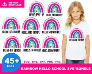 45+ Bundle Rainbow Hello School SVG