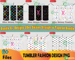 6 Louis Vuitton Tumblers 20oz Skinny Bundle Png, LV Pattern, LV Sublimation