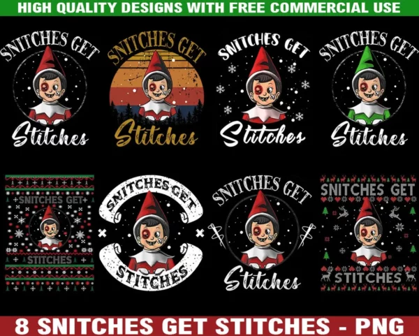 8 Snitches Get Stitches Funny Elf Christmas Png