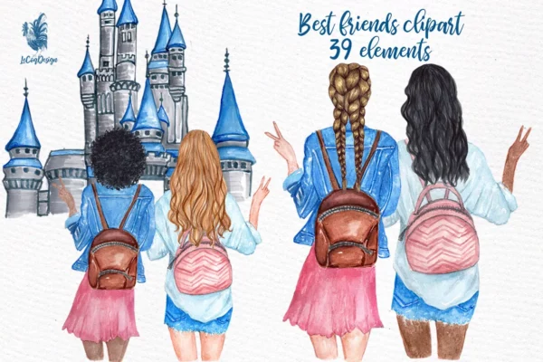 Best Friends Girls Clipart Graphic Png