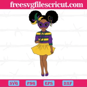 Black Girl Wearing Mardi Gras Mask, High-Quality Svg Files