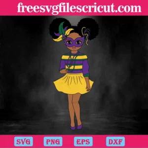 Black Girl Wearing Mardi Gras Mask, High-Quality Svg Files Invert