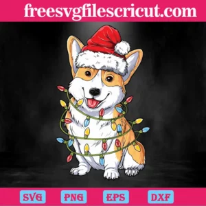 Cute Corgi Christmas Lights Santa Hat, Laser Cut Svg Files