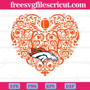 Denver Broncos Football Heart, Svg Png Dxf Eps Cricut Silhouette