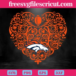 Denver Broncos Football Heart, Svg Png Dxf Eps Cricut Silhouette Invert