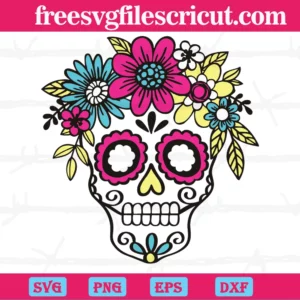 Floral Sugar Skull, Svg Png Dxf Eps Cricut Files