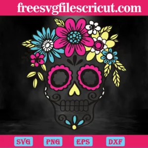 Floral Sugar Skull, Svg Png Dxf Eps Cricut Files Invert