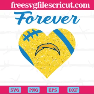 Forever Los Angeles Chargers Heart Diamond, Vector Files Invert