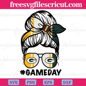 Game Day Green Bay Packers Messy Bun Mom, Svg Clipart