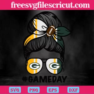 Game Day Green Bay Packers Messy Bun Mom, Svg Clipart Invert
