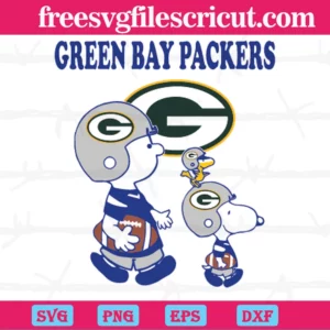 Green Bay Packers Charlie Brown And Snoopy, High-Quality Svg Files Invert