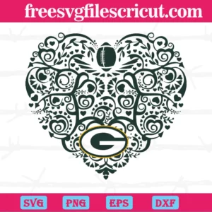 Green Bay Packers Football Heart, Svg File Formats