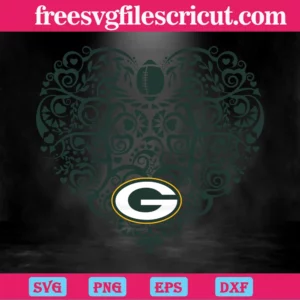 Green Bay Packers Football Heart, Svg File Formats Invert