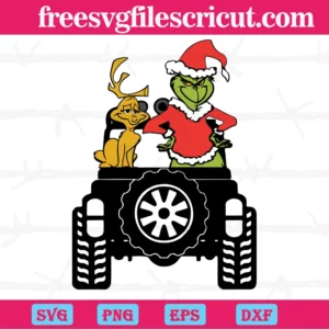 Grinch And Dog On Jeep, Svg Files