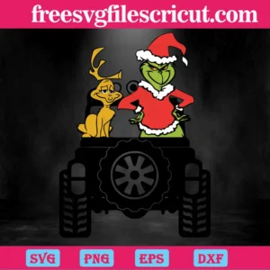 Grinch And Dog On Jeep, Svg Files Invert