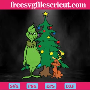 Grinch And Max Christmas Tree, Vector Svg Invert