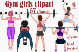 Hand Painted Gym Girls Clipart Png