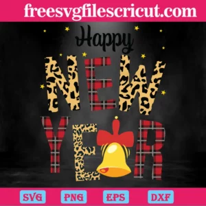 Happy New Year Leopard And Red Buffalo Plaid Font Diy Crafts, Laser Cut Svg Files Invert