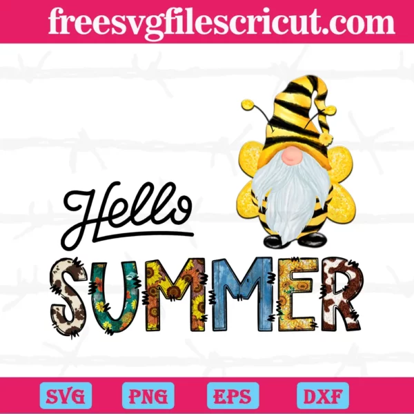 Hello Summer Bee Gnome Clipart, Downloadable File