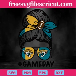 Jacksonville Jaguars Messy Bun Mom Game Day, Vector Svg Invert
