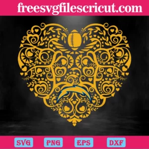 Los Angeles Chargers Football Heart, Svg Png Dxf Eps Designs Download Invert