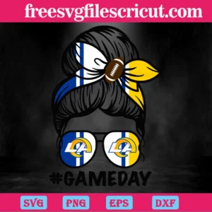 Los Angeles Rams Messy Bun Mom Game Day, Svg Png Dxf Eps Cricut Invert