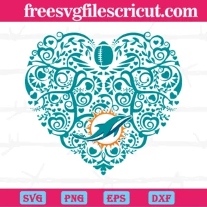 Miami Dolphin Football Heart, Svg Png Dxf Eps Digital Files