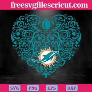 Miami Dolphin Football Heart, Svg Png Dxf Eps Digital Files Invert