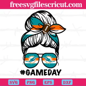 Miami Dolphins Messy Bun Mom Game Day, Vector Illustrations