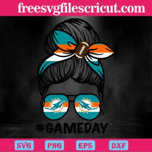 Miami Dolphins Messy Bun Mom Game Day, Vector Illustrations Invert