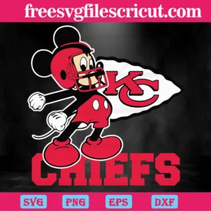 Mickey Kansas City Chiefs Football Team, Cutting File Svg Invert