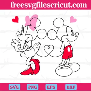 Mickey Mouse And Minnie Mouse Valentines Day, Svg Png Dxf Eps