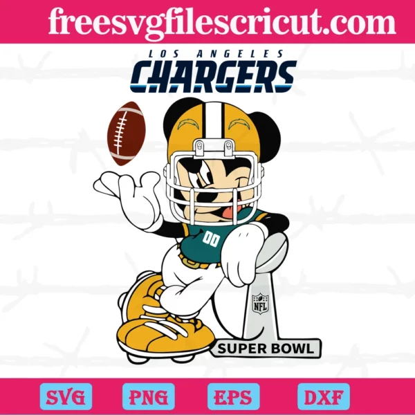 Mickey Mouse Los Angeles Chargers, Svg Png Dxf Eps Cricut Silhouette
