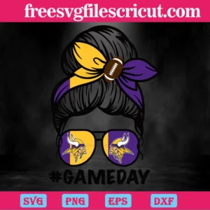 Minnesota Vikings Messy Bun Mom Game Day, Svg Png Dxf Eps Designs Download Invert