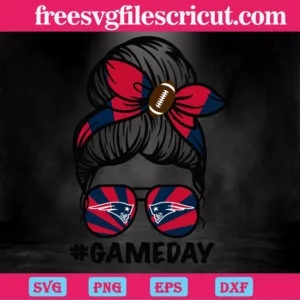 New England Patriots Messy Bun Mom Game Day, Svg Files Invert